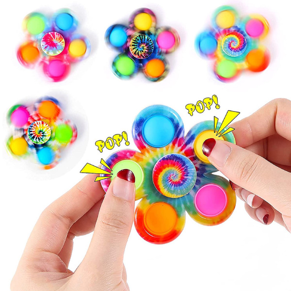 Pop Fidget Spinner Toys 4 Pc Simple Popping Toy Pack Bubble Sensory Set for Kids Party Favor Bulk ADHD Stress Relief Hand Spinners (Random , Pcs ), 4 